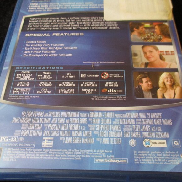 Blu-Ray Disc DVD Katerine Heigl 27 Dresses Comedy NEW - Picture 2 of 2